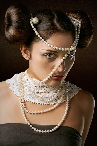 Woman wearing pearls