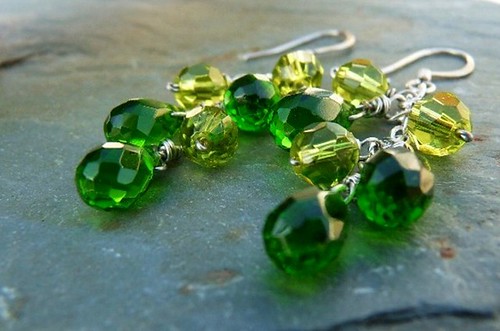 Emerald and Peridot Briolette Cluster Earrings